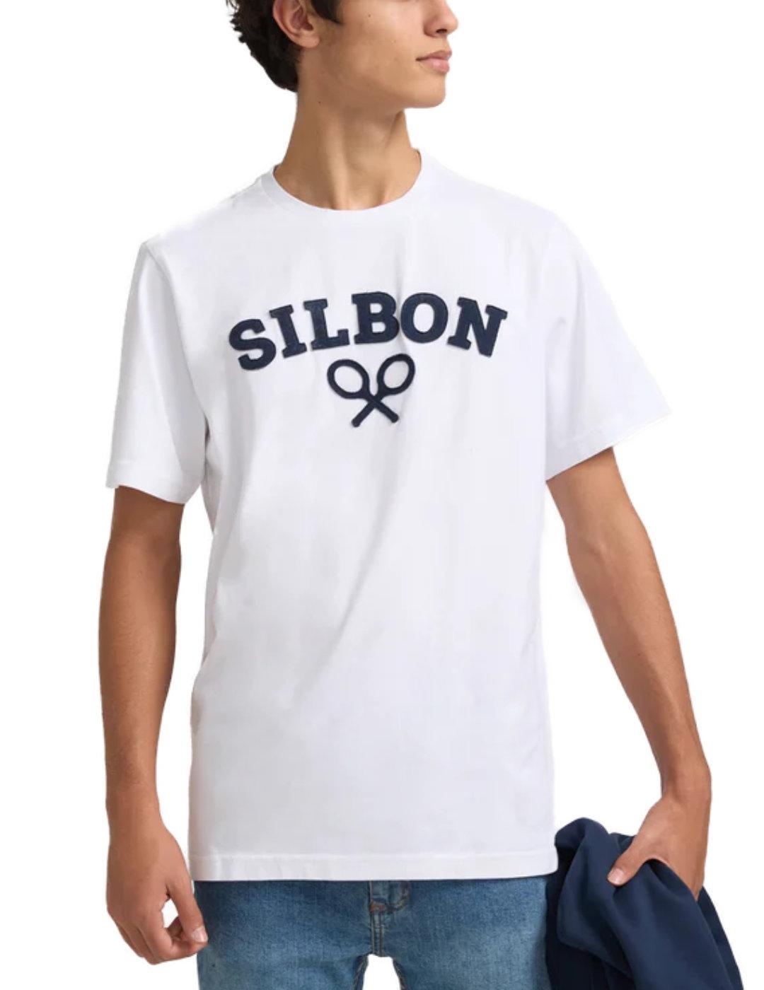 Camiseta Silbon raqueta media blanca de hombre-&