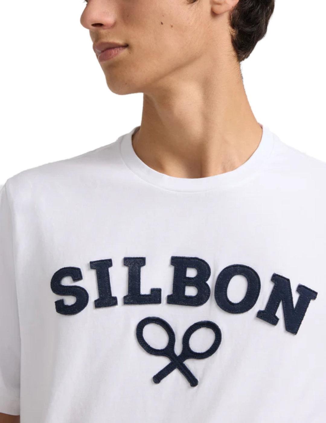 Camiseta Silbon raqueta media blanca de hombre-&