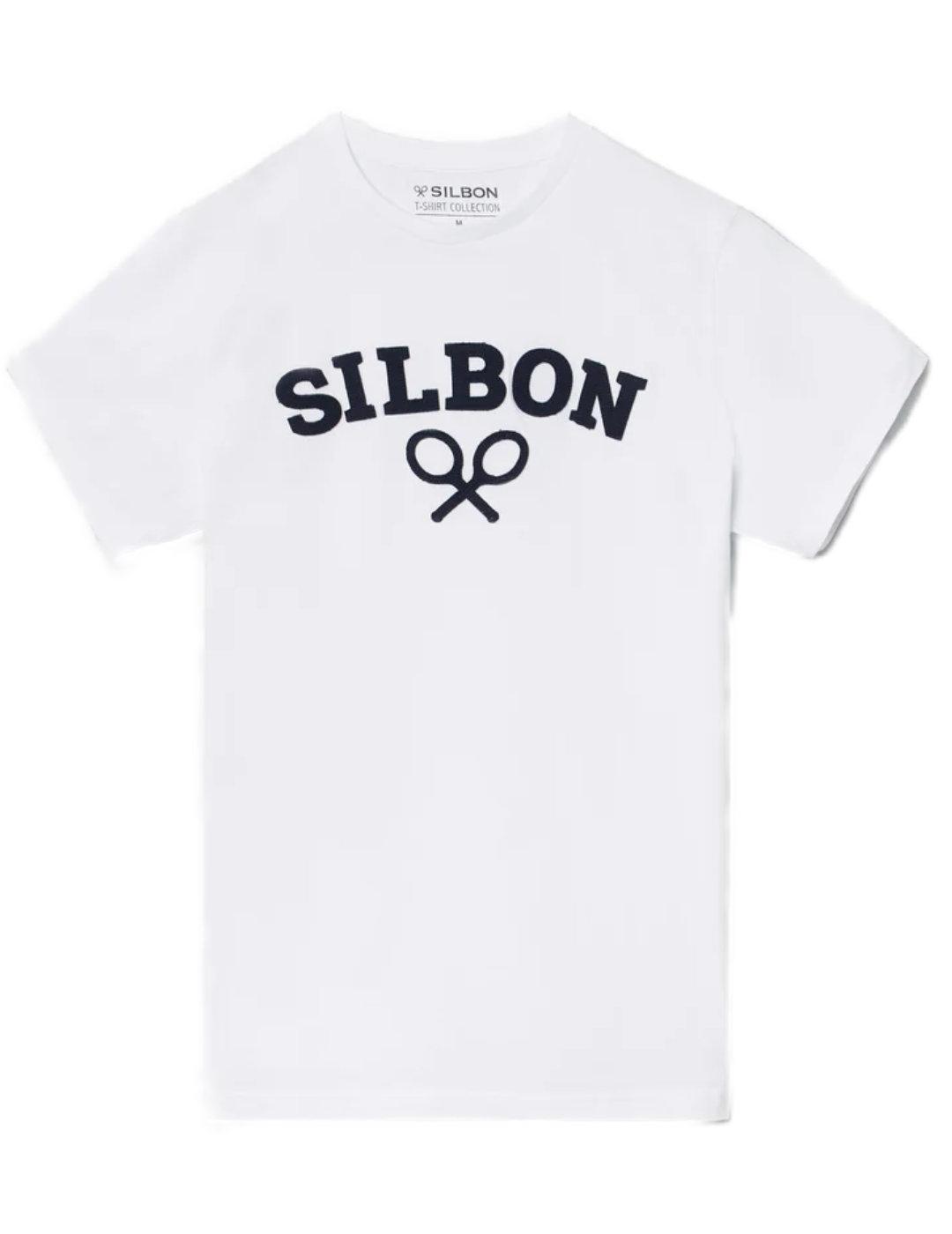 Camiseta Silbon raqueta media blanca de hombre-&