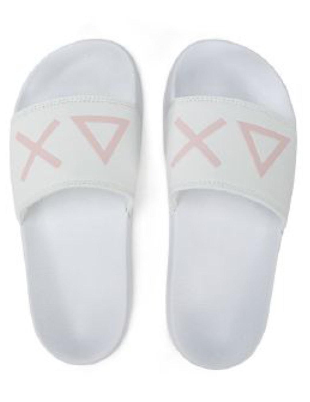 Chanclas Sun68 blanco logo rosa de goma para mujer