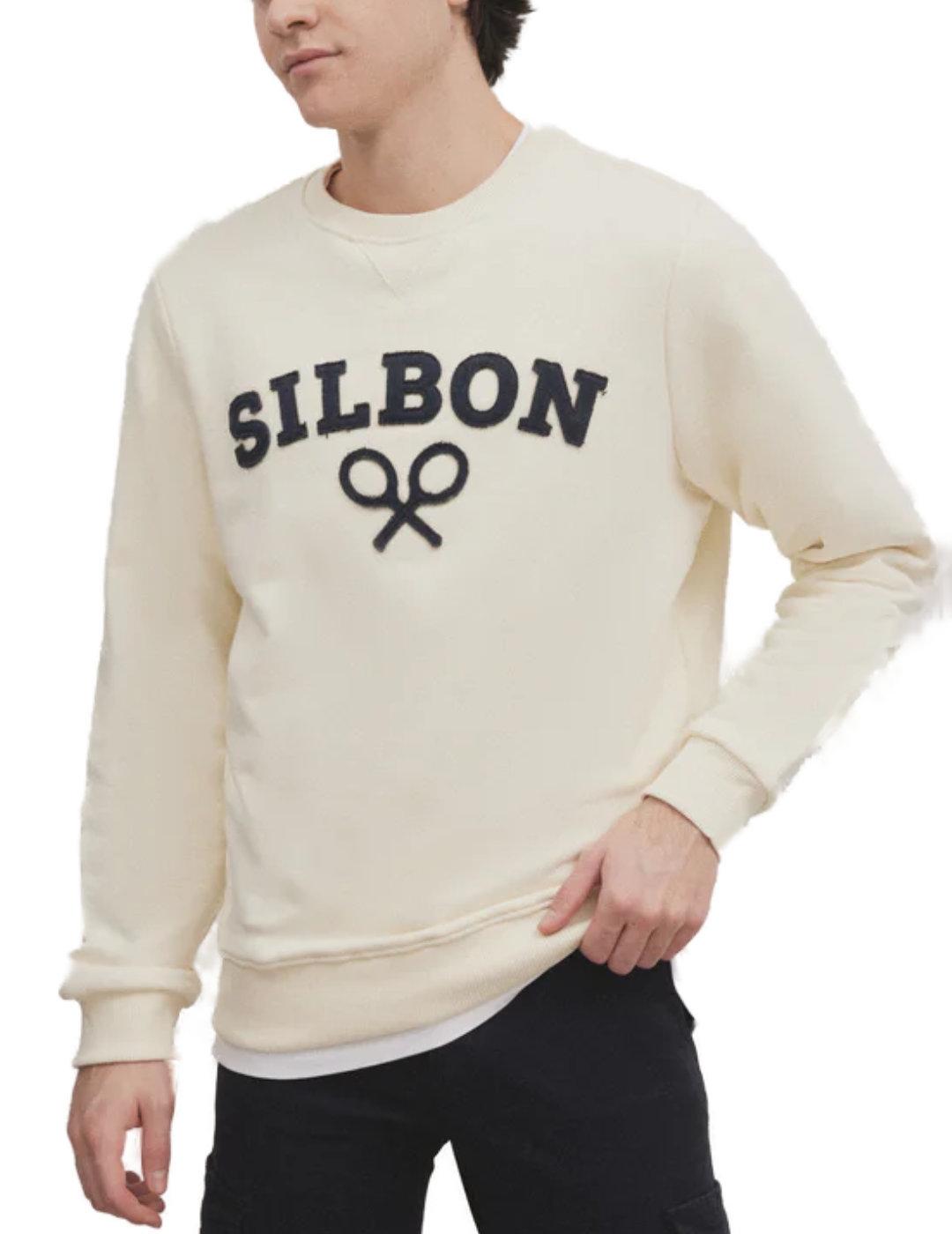 Sudadera Silbon raqueta media crema sin capucha para hombre
