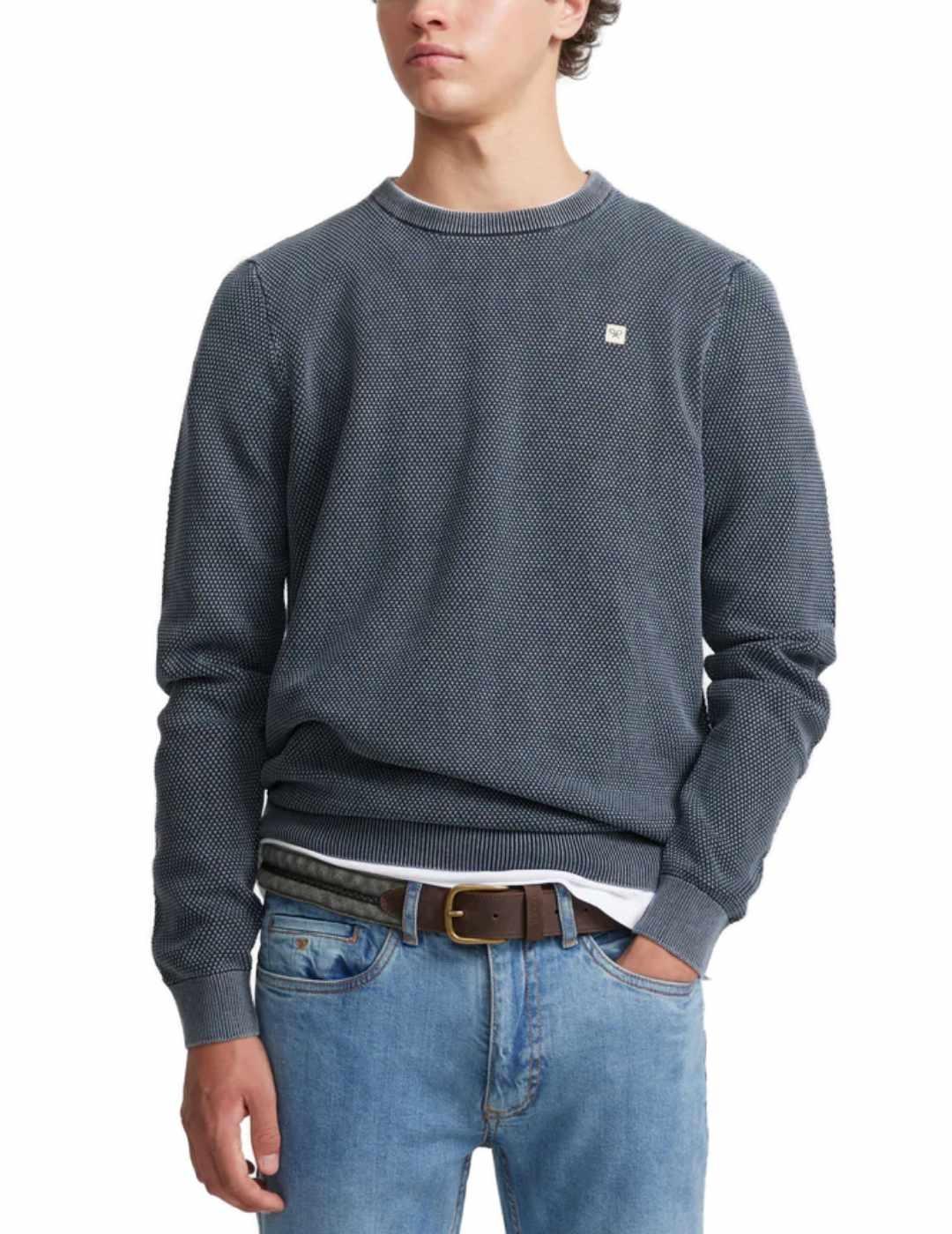 Jersey Silbon desgastado azul marino de punto para hombre