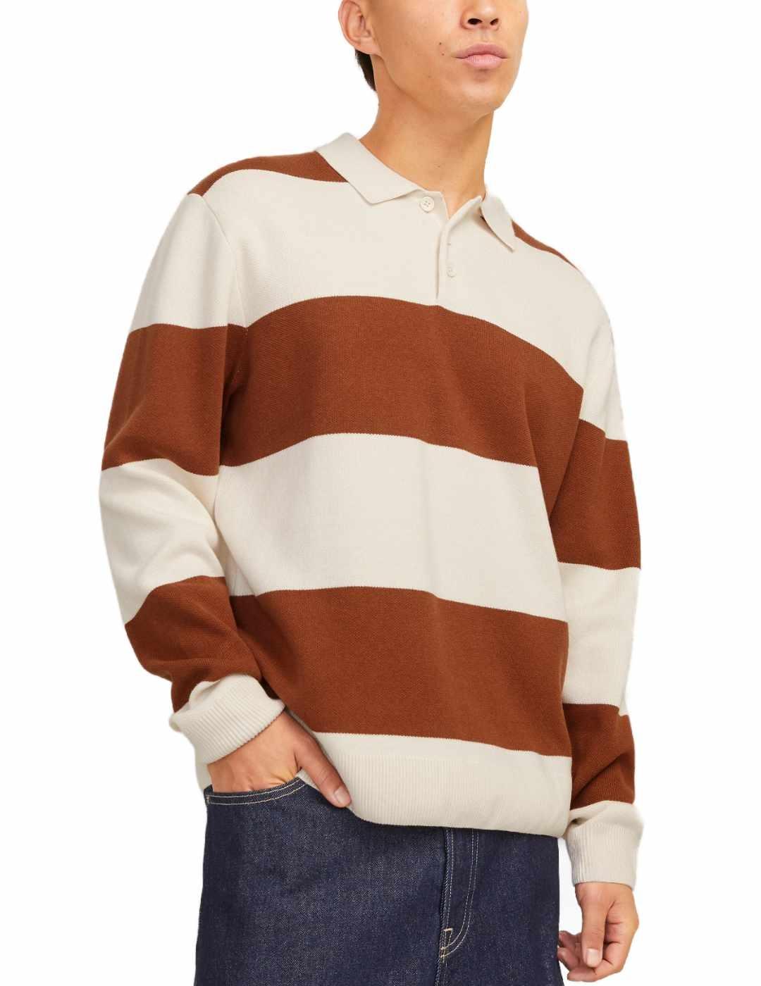 Jersey Jack&Jones Boston beige rayas marrón para hombre