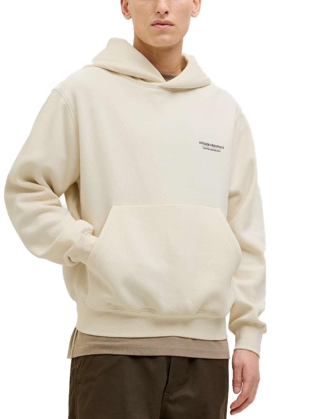 Sudadera Jack&Jones Slington beige con capucha para hombre