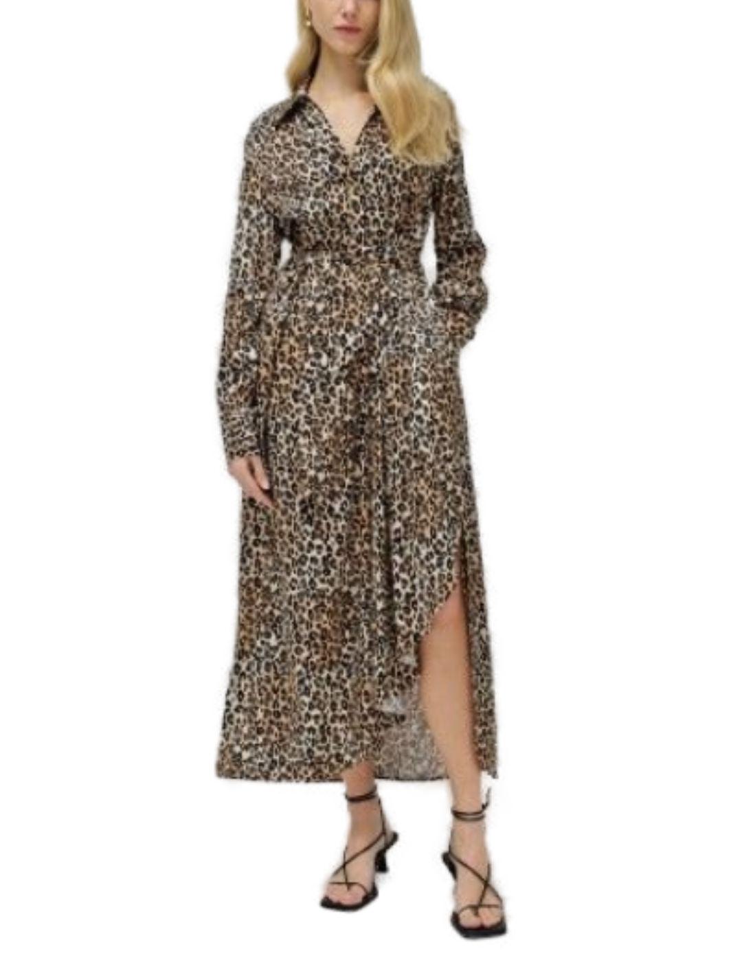 Vestido largo Salsa estampado leopardo manga larga de mujer