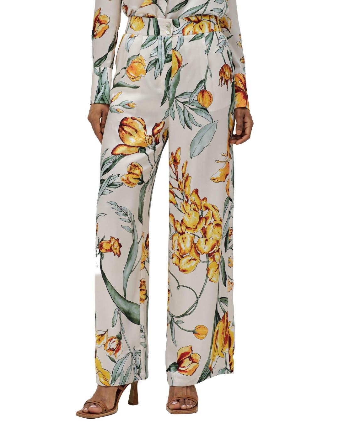 Pantalón Salsa blanco estampado floral fluido para mujer
