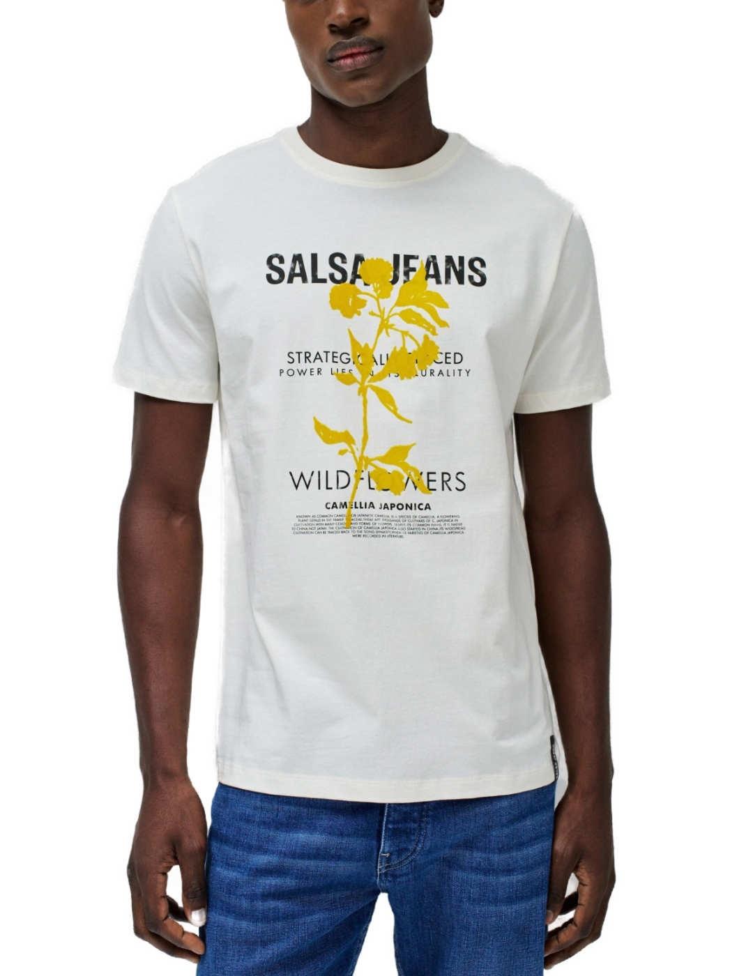 Camiseta Salsa blanco flor estampada manga corta para hombre