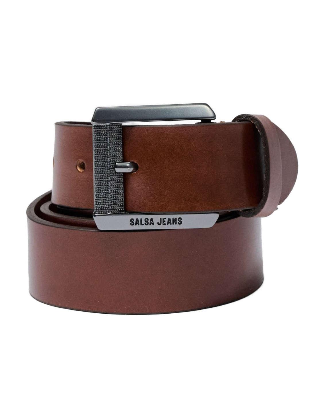Cinturón Salsa marrón piel cierre de hebilla para hombre