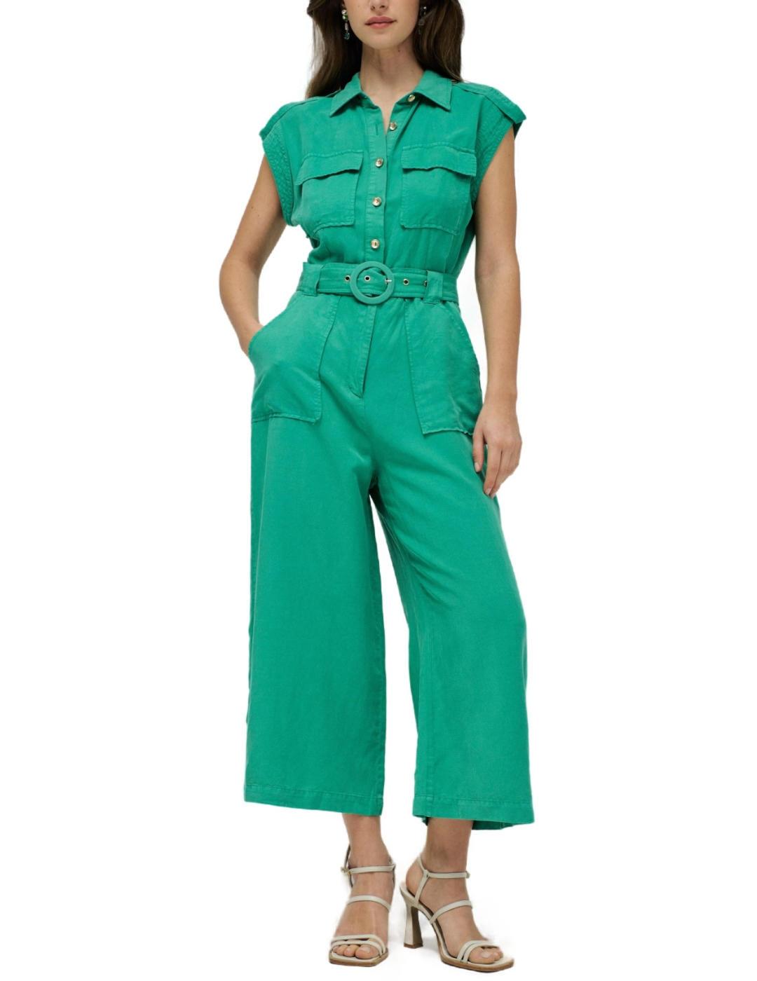 Mono camisero Salsa turquesa manga sisa de lino para mujer