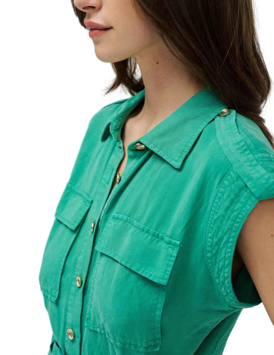 Mono camisero Salsa turquesa manga sisa de lino para mujer