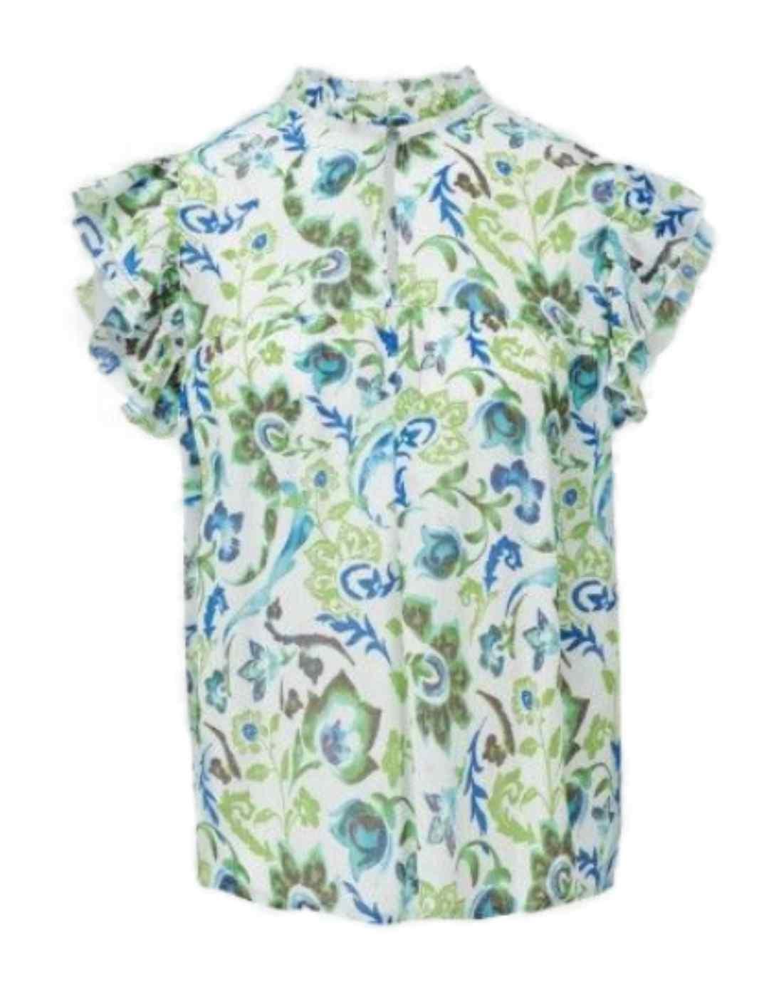 Blusa Salsa verde estampado floral cuello perkins para mujer