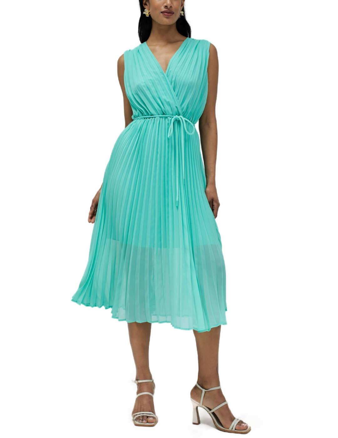 Vestido Salsa plisado verde agua midi de mujer