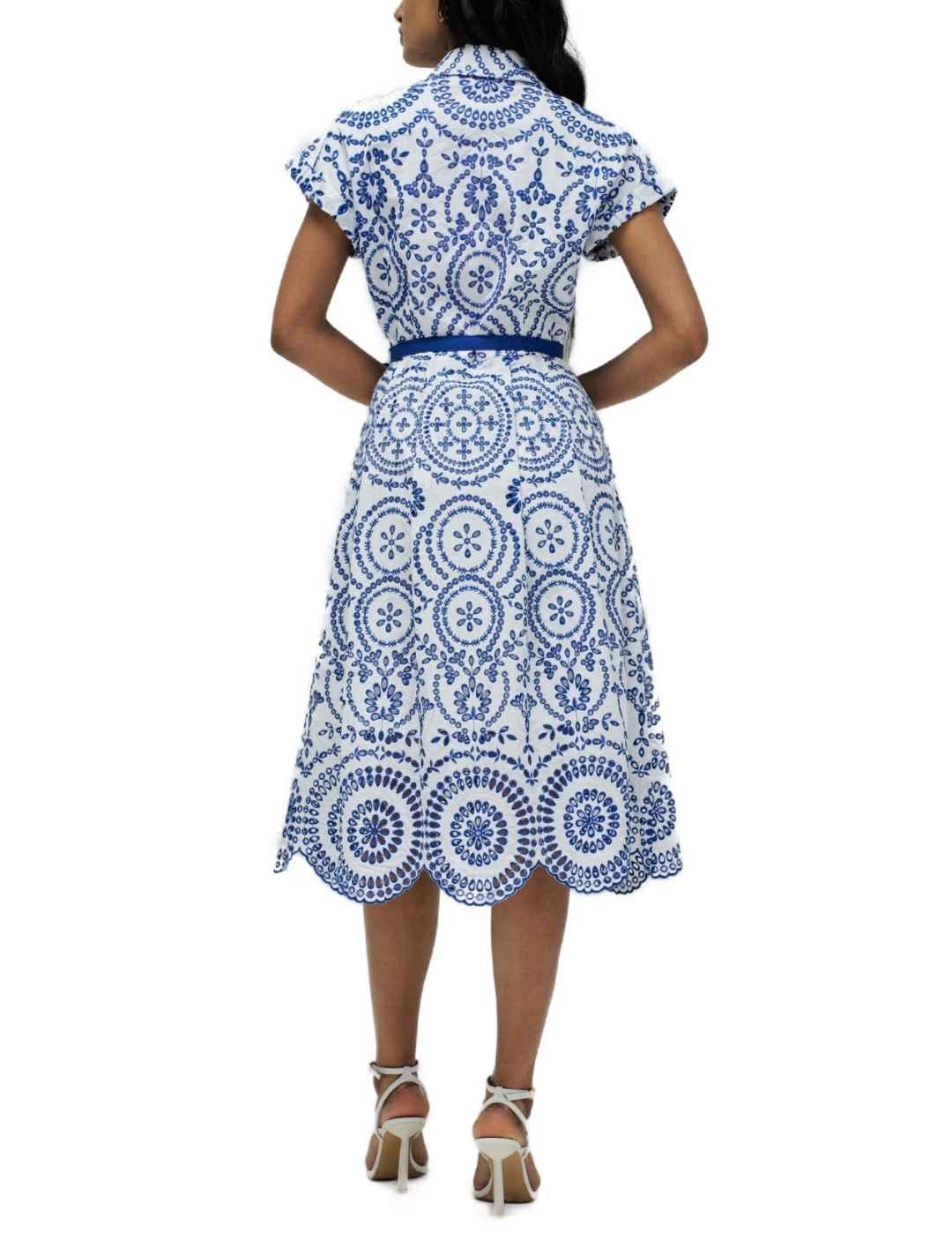 Vestido Salsa midi blanco y azul troquelado floral de mujer