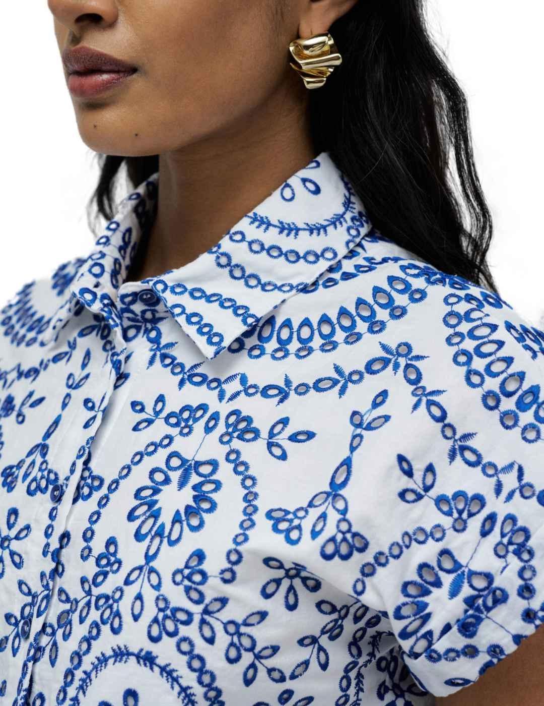 Vestido Salsa midi blanco y azul troquelado floral de mujer