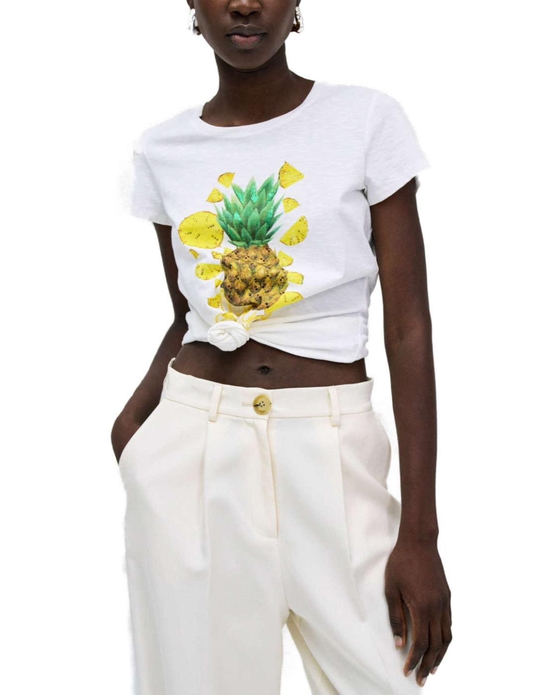 Camiseta Salsa blanca piña manga corta para mujer