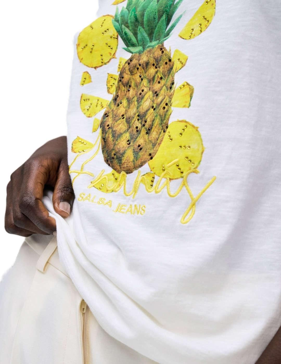 Camiseta Salsa blanca piña manga corta para mujer