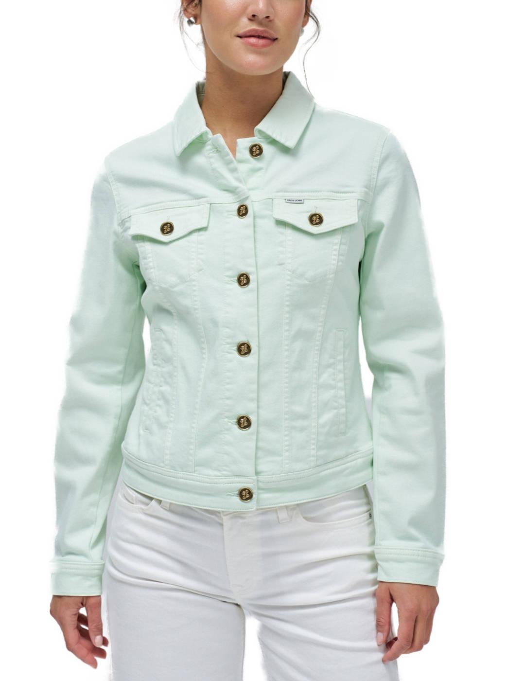 Chaqueta Salsa denim verde agua slim fit para mujer