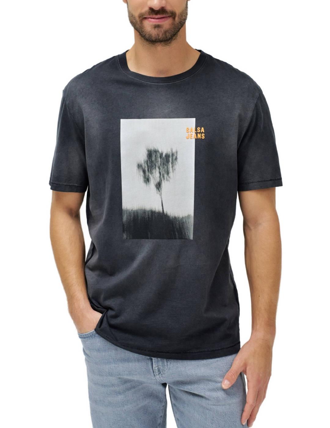 Camiseta Salsa negra desgastada serigrafía para hombre