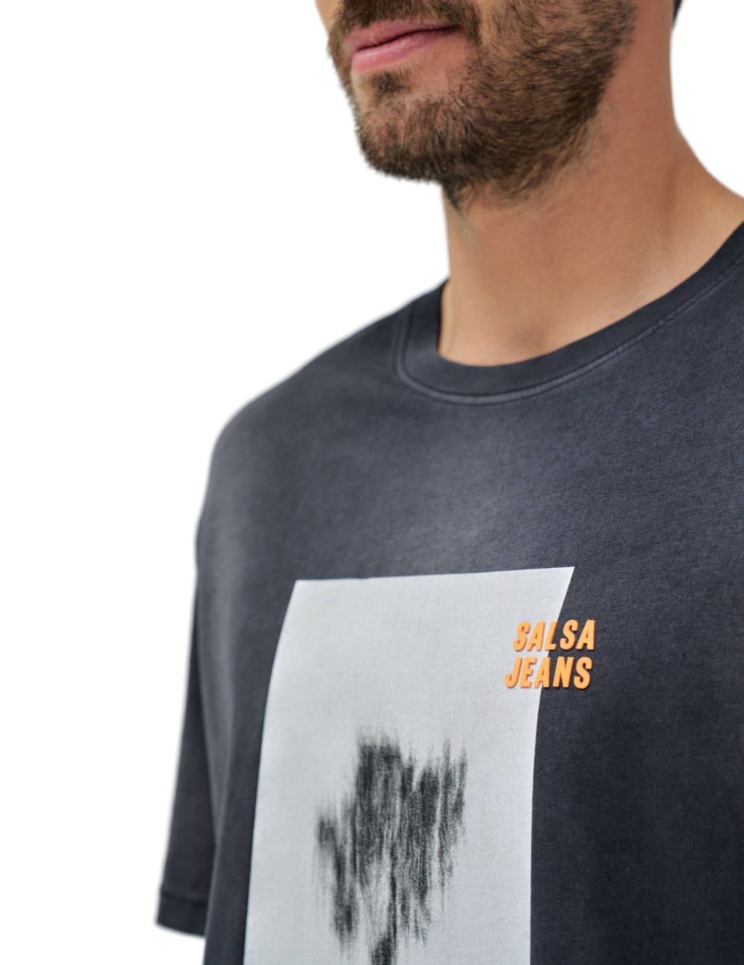 Camiseta Salsa negra desgastada serigrafía para hombre