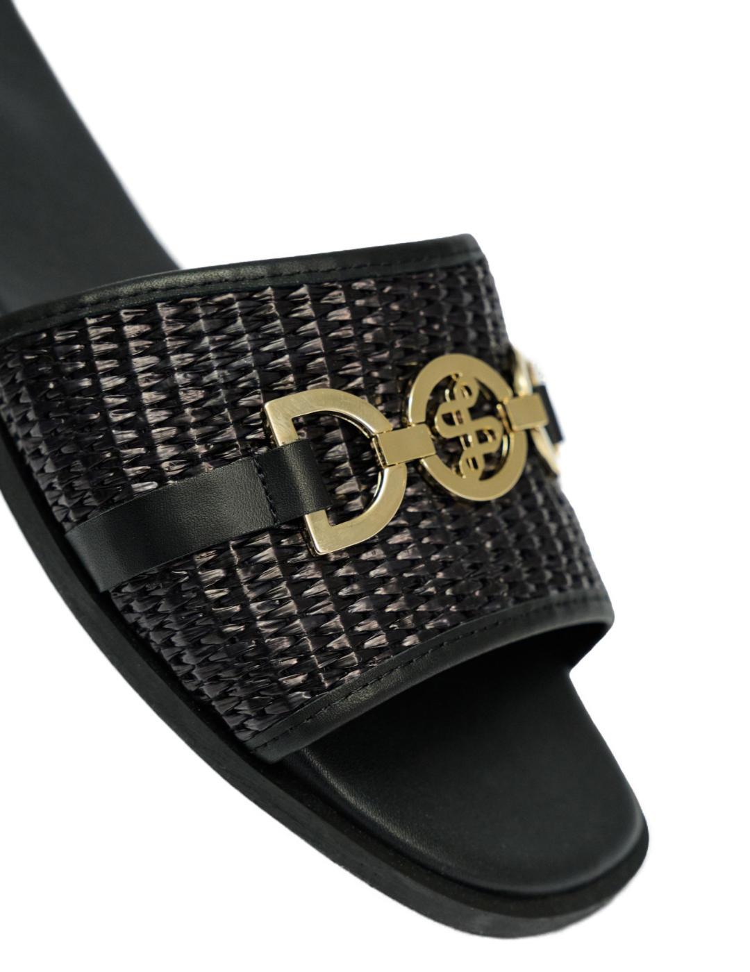 Sandalias Salsa piel negras rafia logotipo para mujer