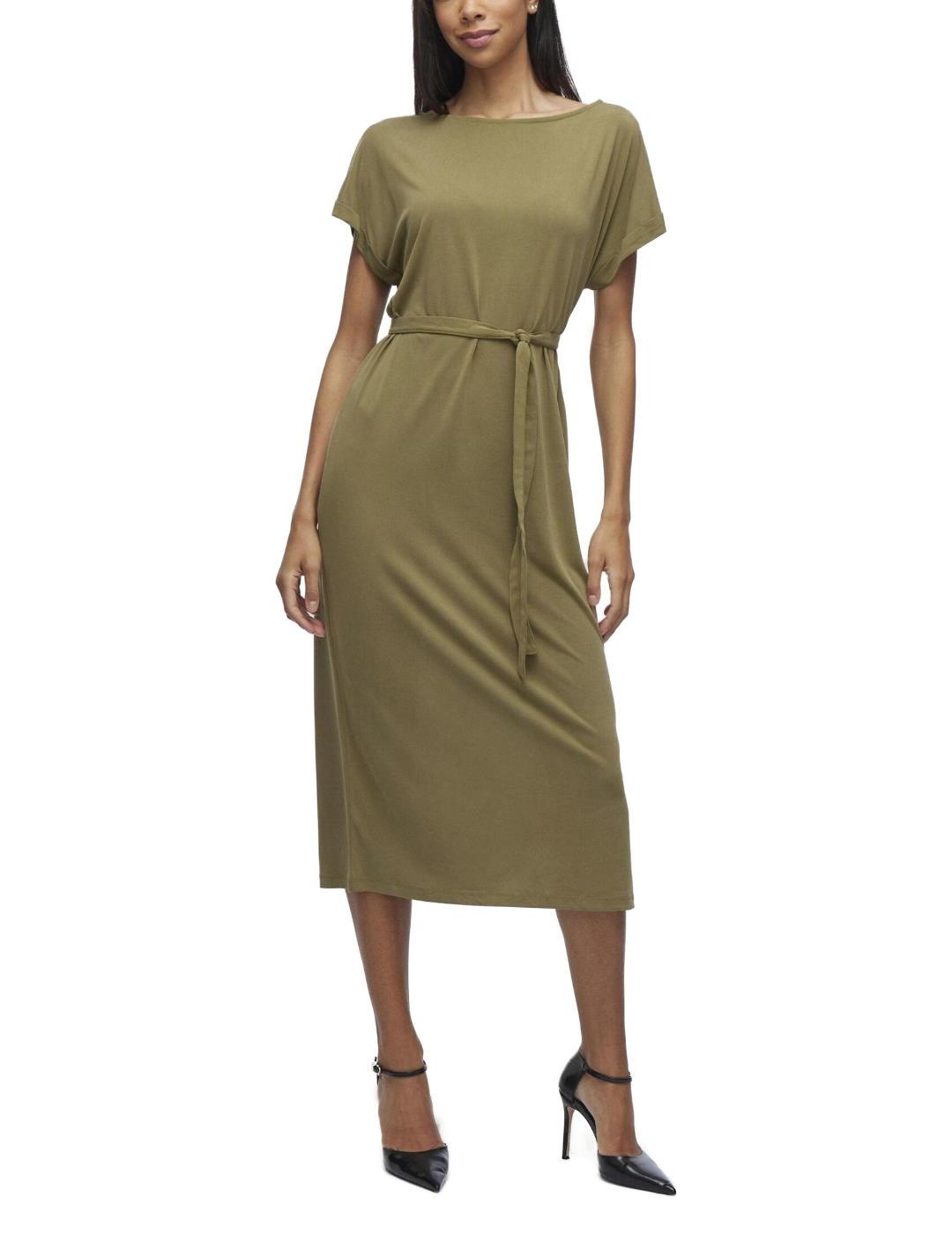 Vestido Vila Modala midi verde manga corta para mujer