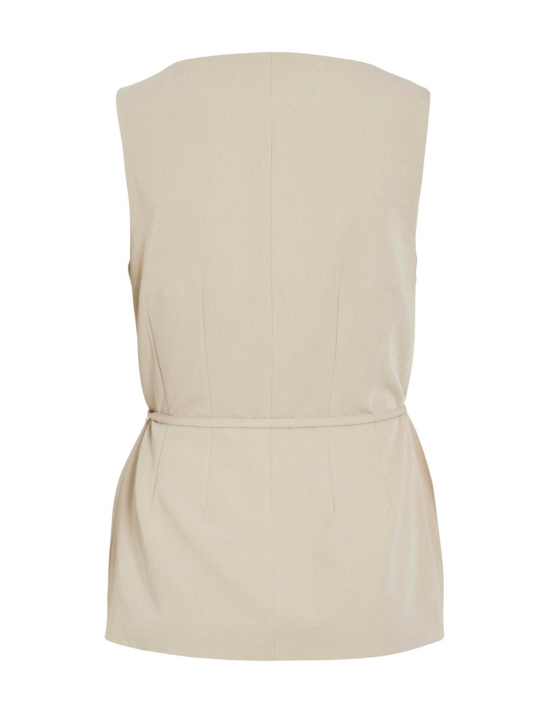Chaleco Vila Moreja entallado beige cuello cuadrado de mujer