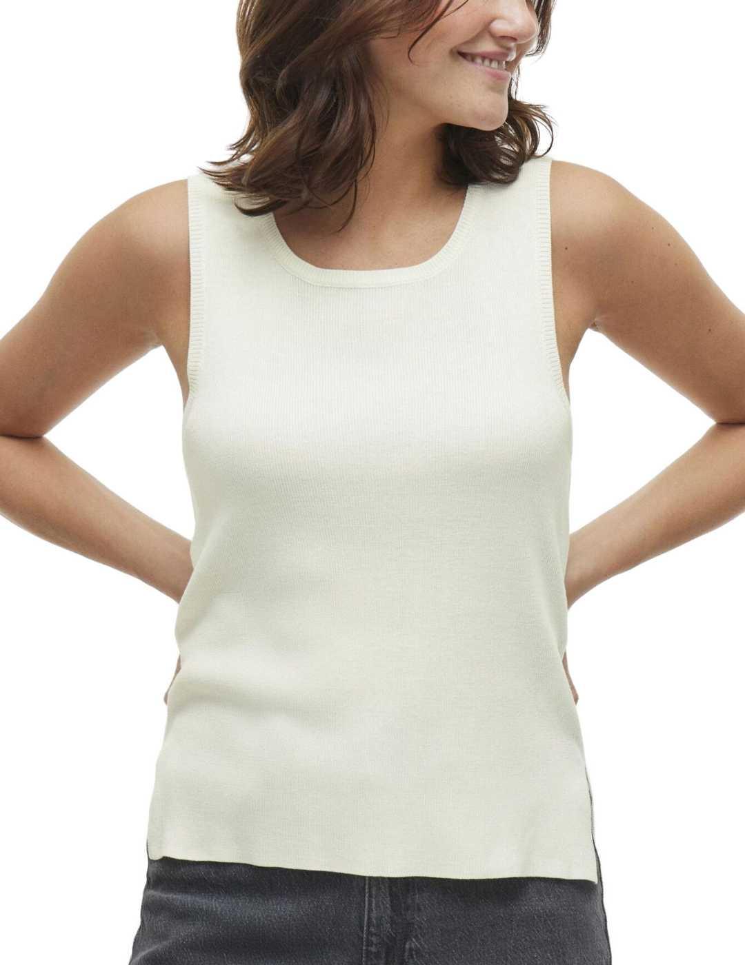 Camiseta Vila Kippa blanca manga sisa para mujer