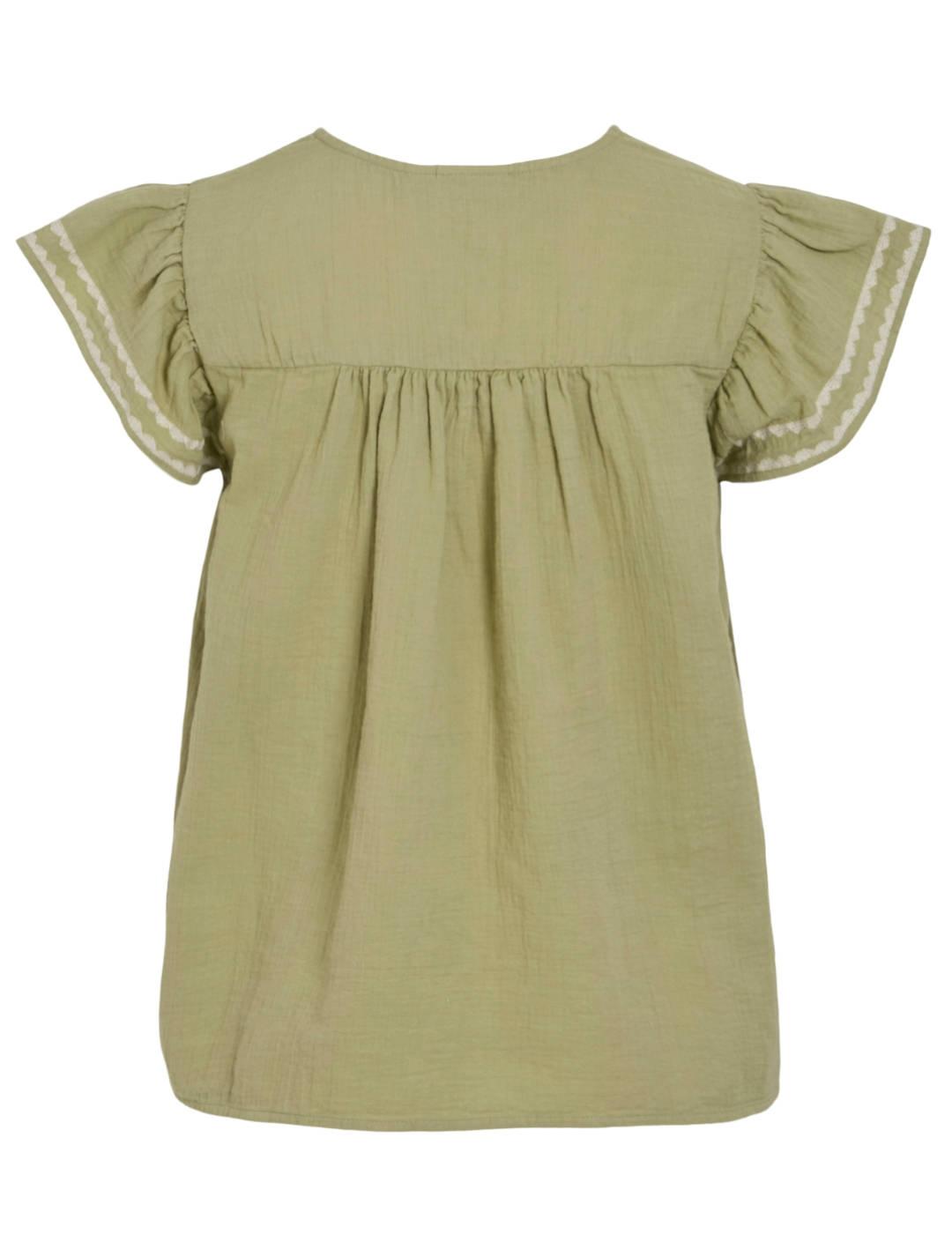 Blusa Vila Tovan verde caqui manga sisa cuello V para mujer