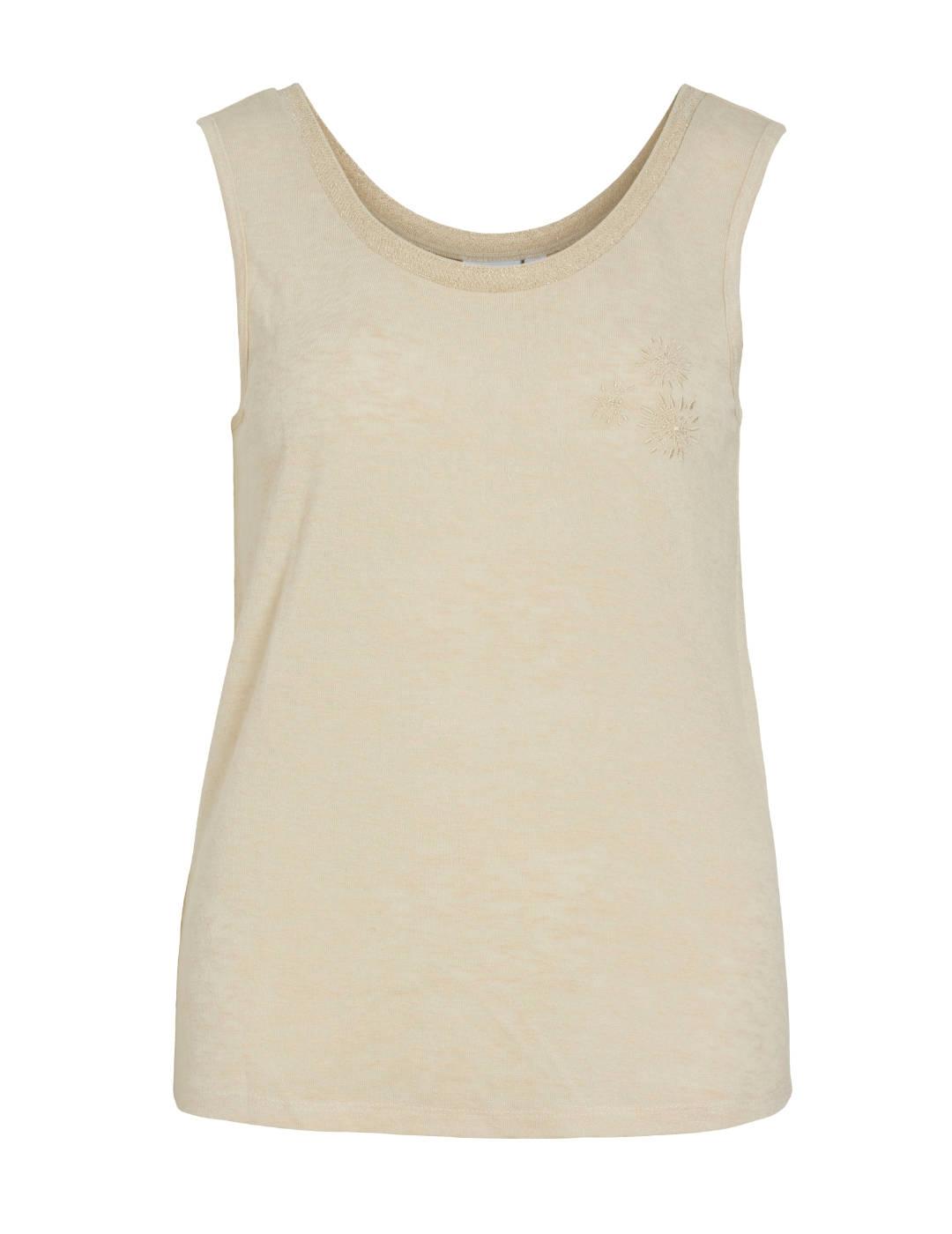 Camiseta Vila Gaelle beige manga sisa para mujer