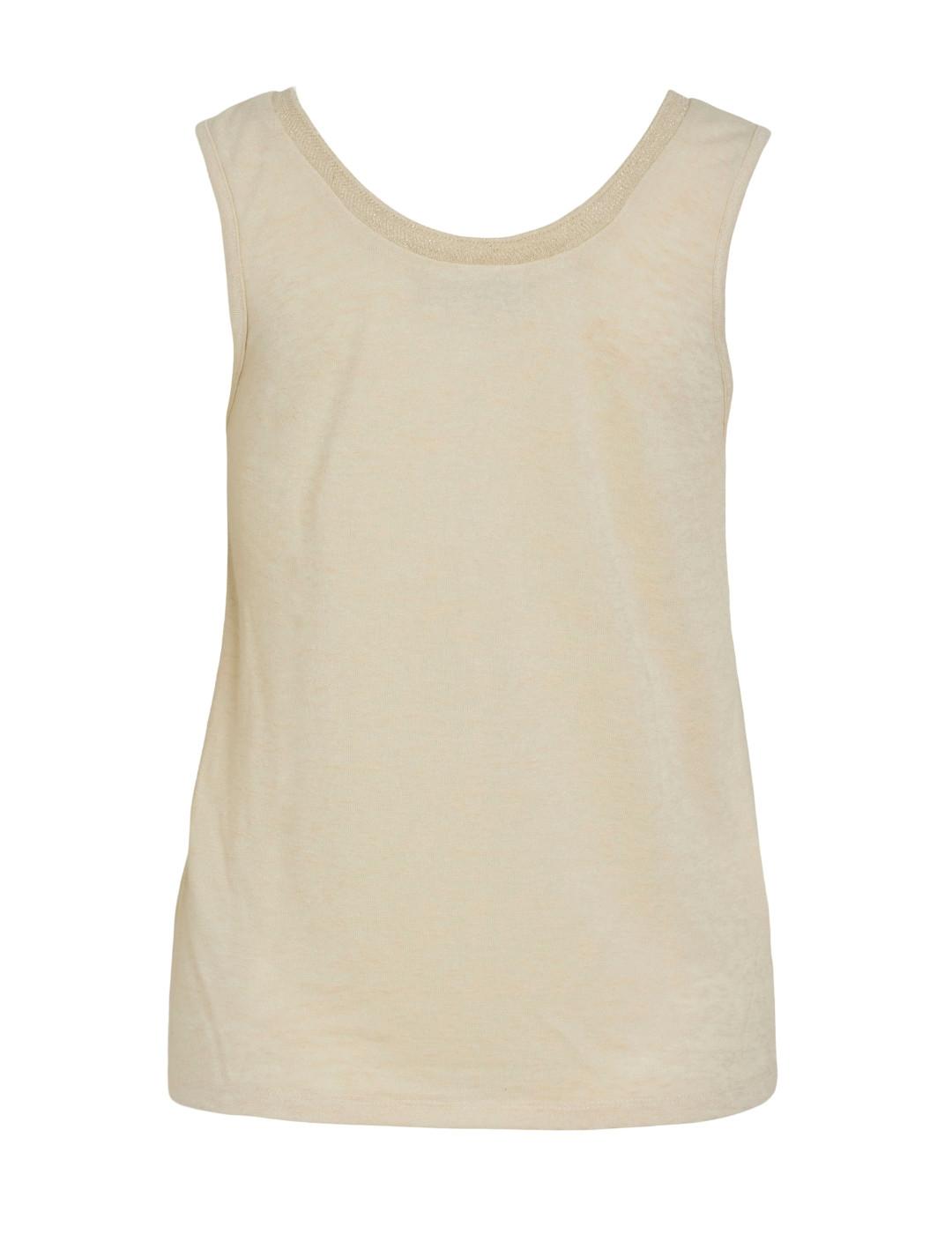 Camiseta Vila Gaelle beige manga sisa para mujer
