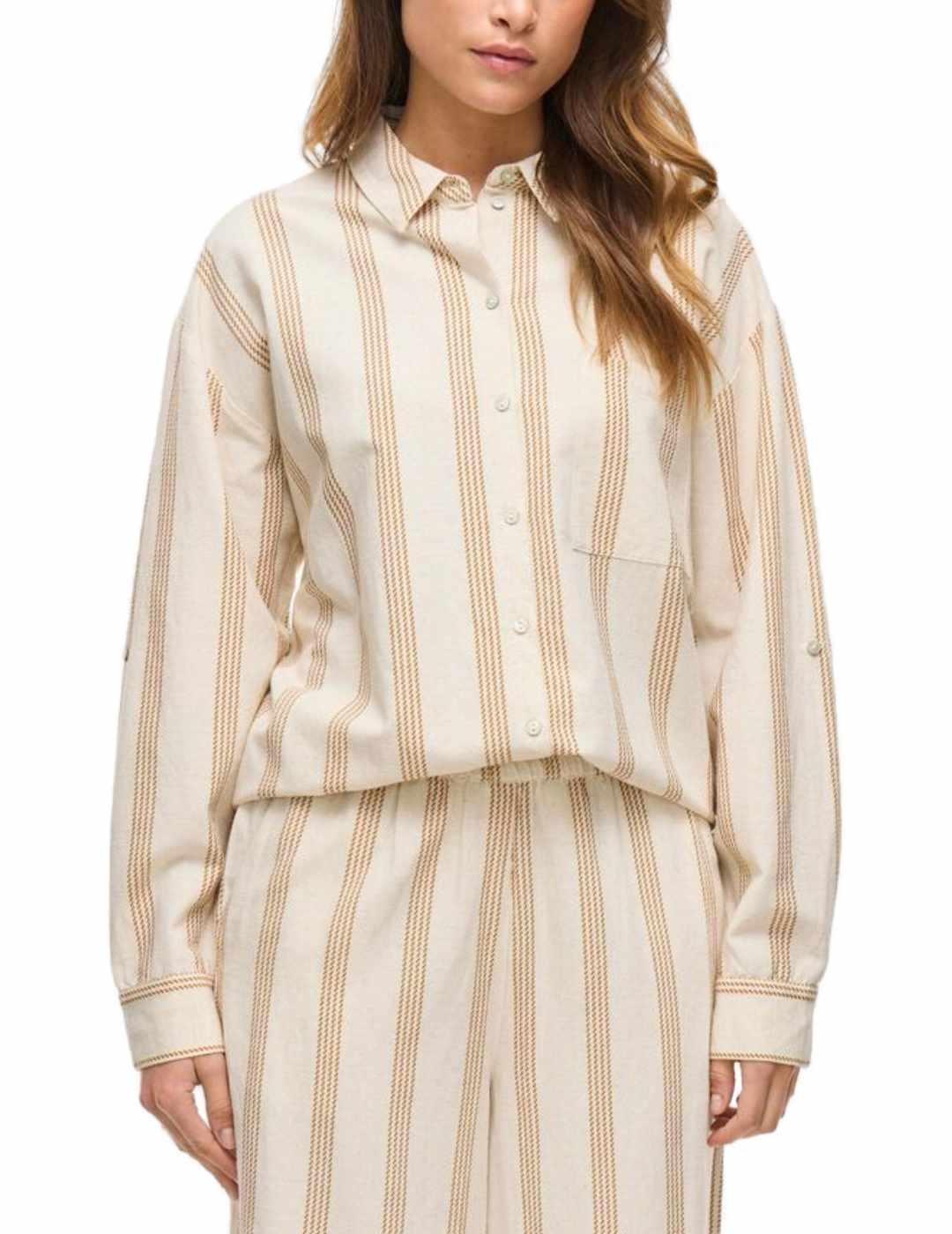 Camisa Prisilla Vila rayas color natural bordado para mujer