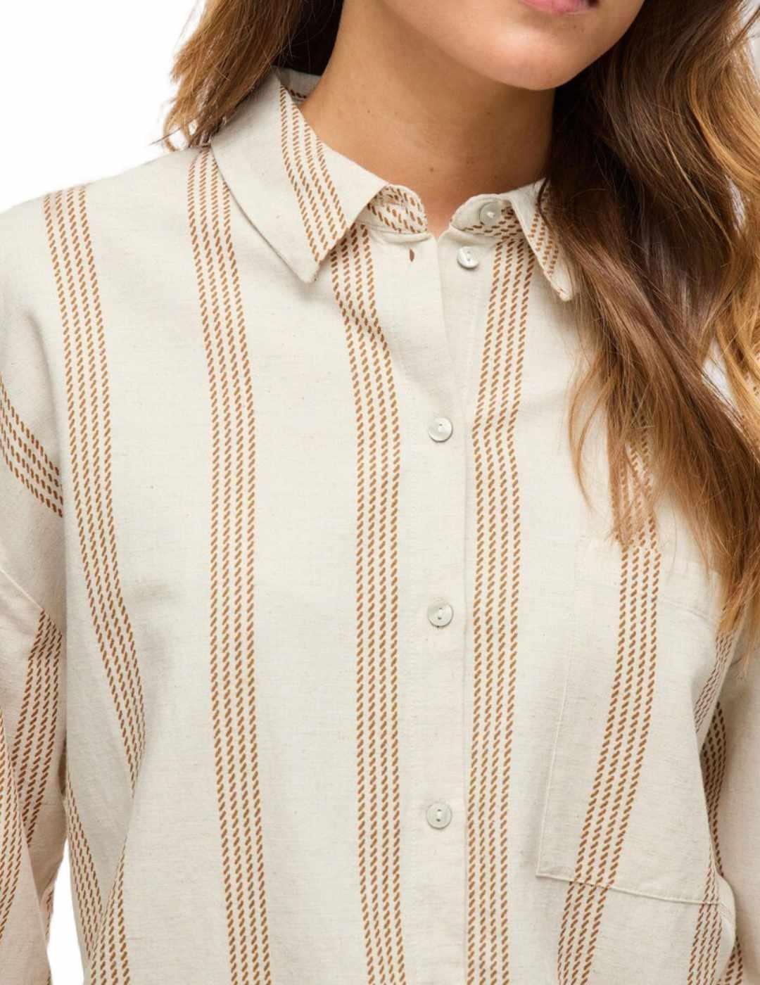 Camisa Prisilla Vila rayas color natural bordado para mujer