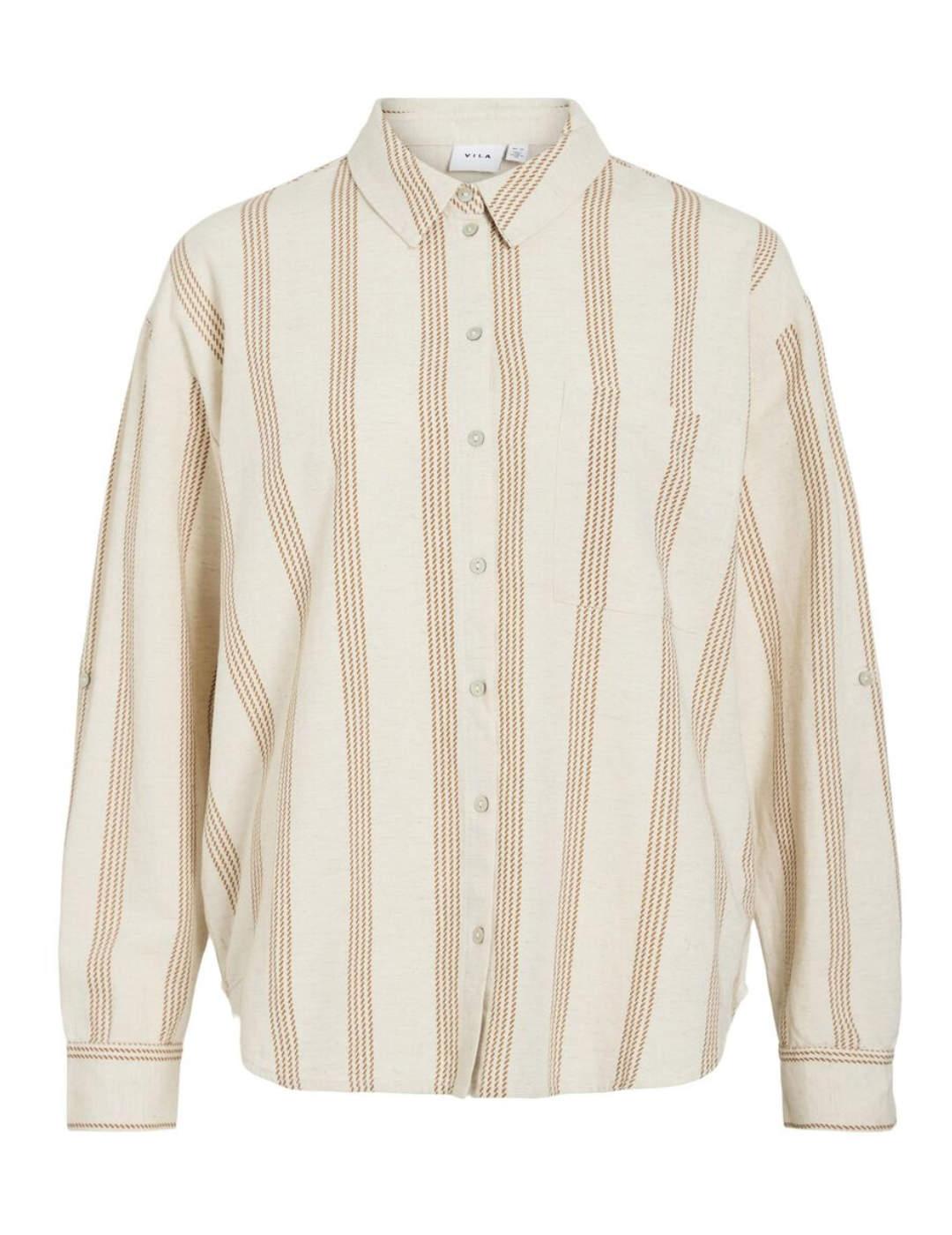 Camisa Prisilla Vila rayas color natural bordado para mujer