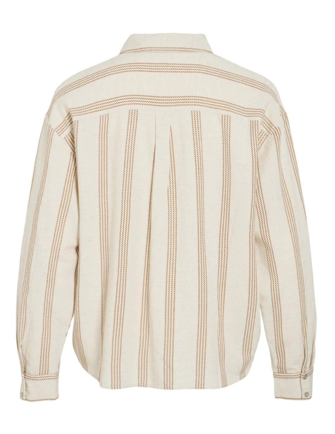 Camisa Prisilla Vila rayas color natural bordado para mujer
