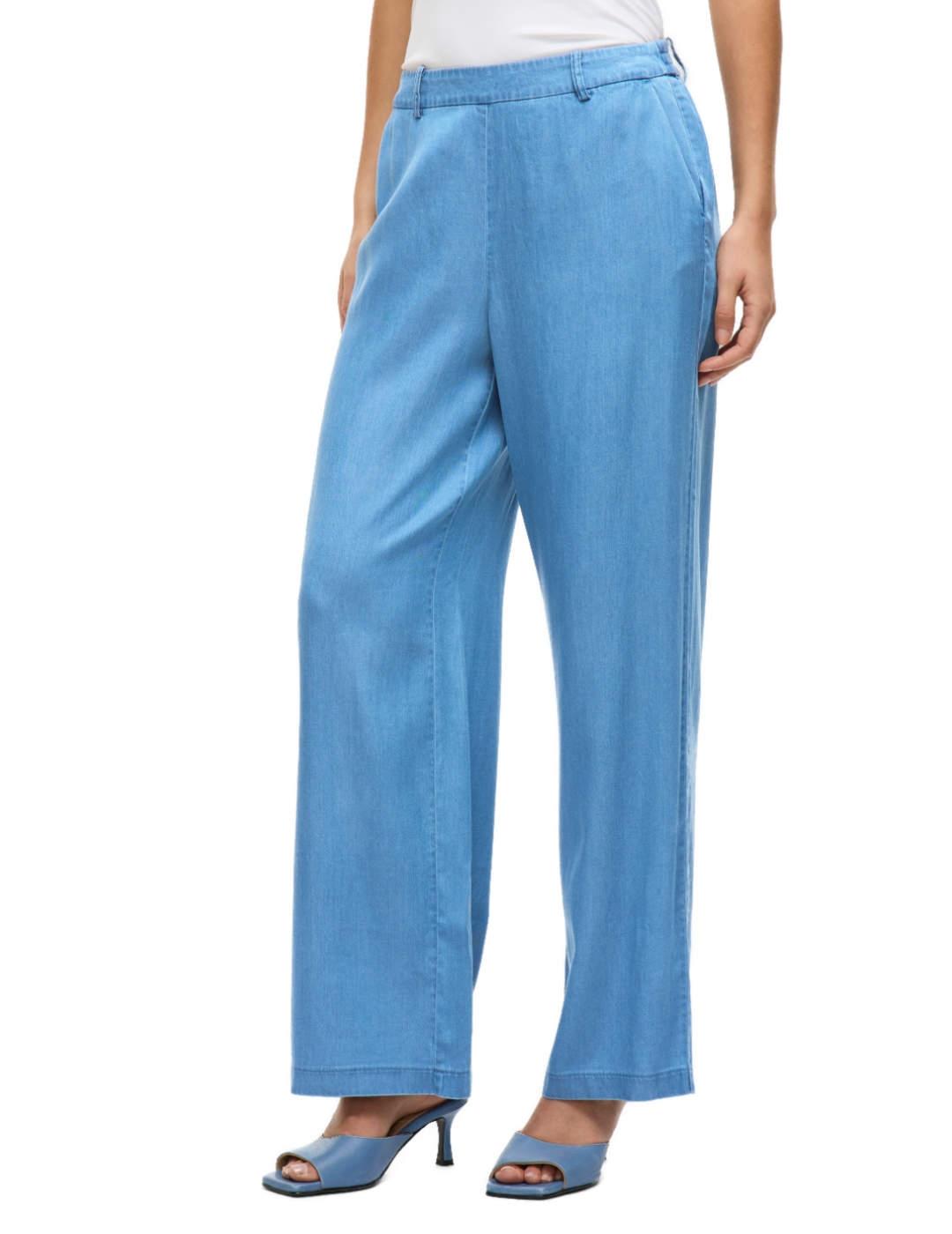 Pantalón Vila Bista en Tencel azul de tela wide para mujer