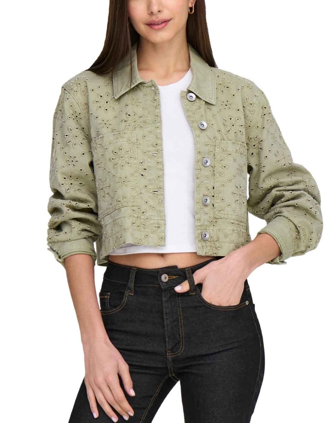 Chaqueta Only Elsa verde claro troquelada para mujer