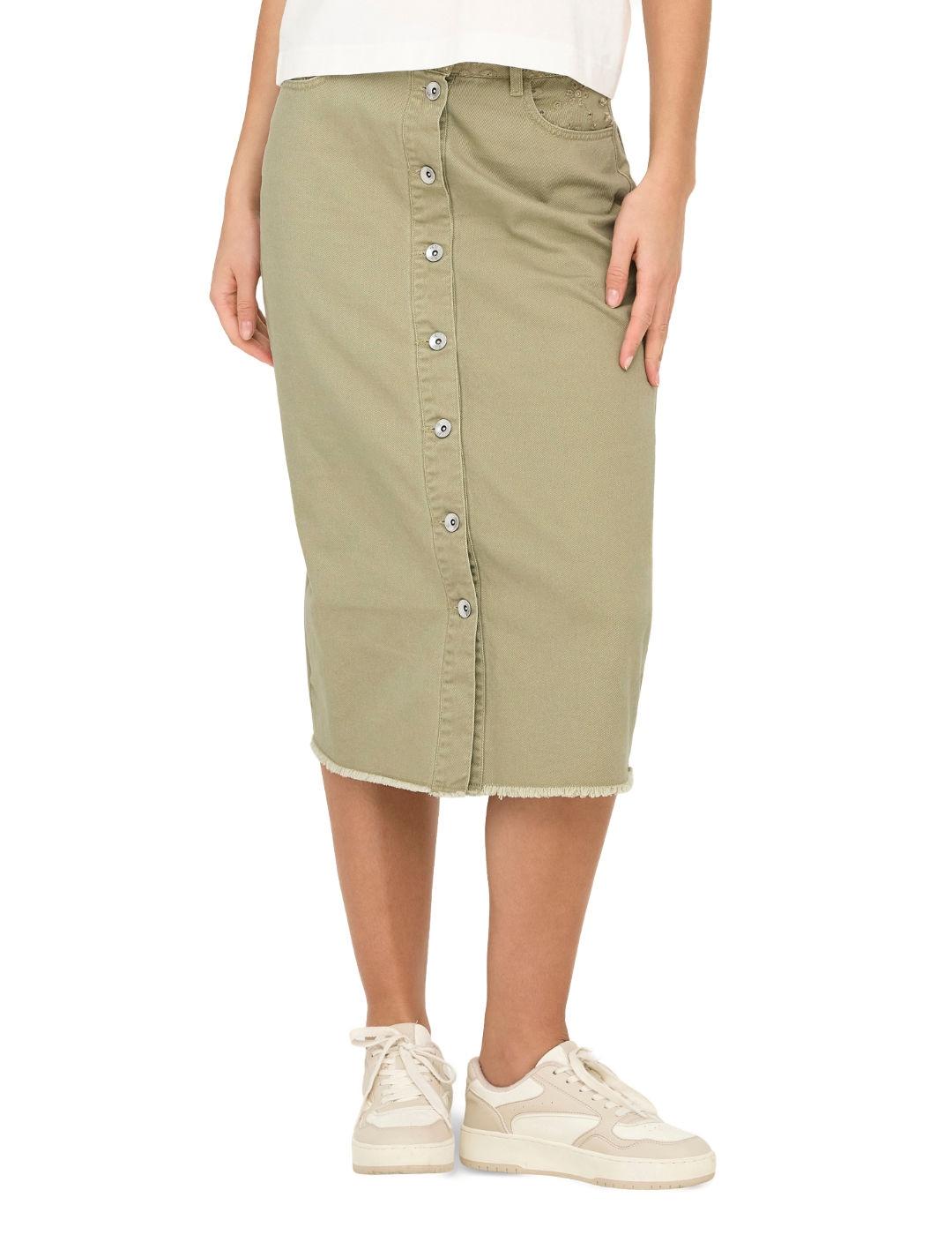 Falda Only Elsa midi verde vaquera botones regular de mujer