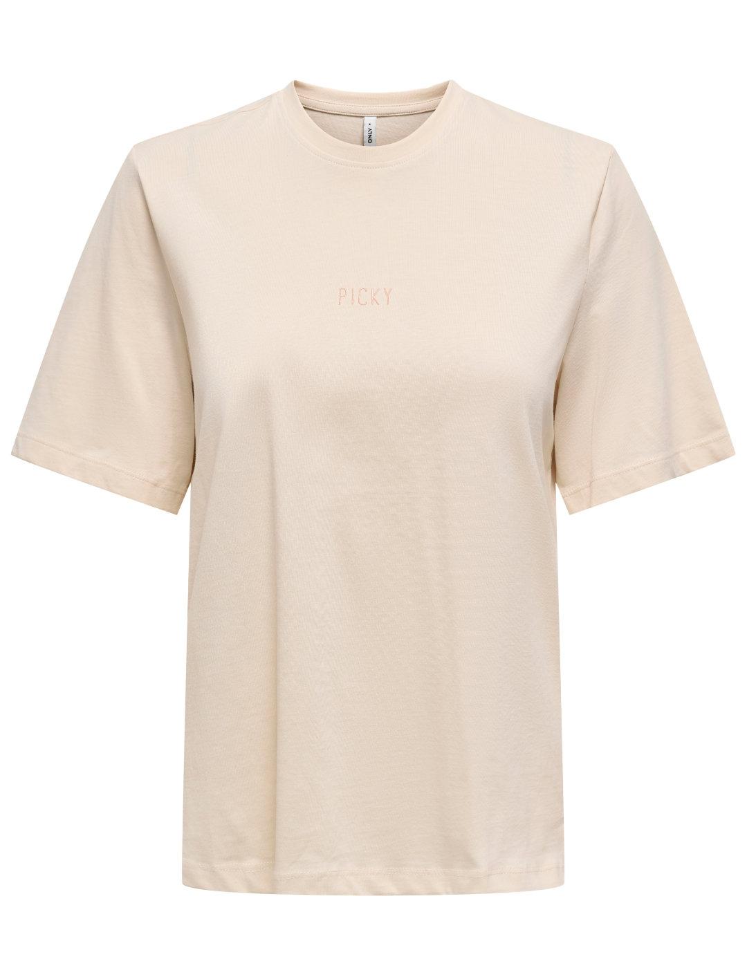 Camiseta Only Moody Picky beige manga corta para mujer