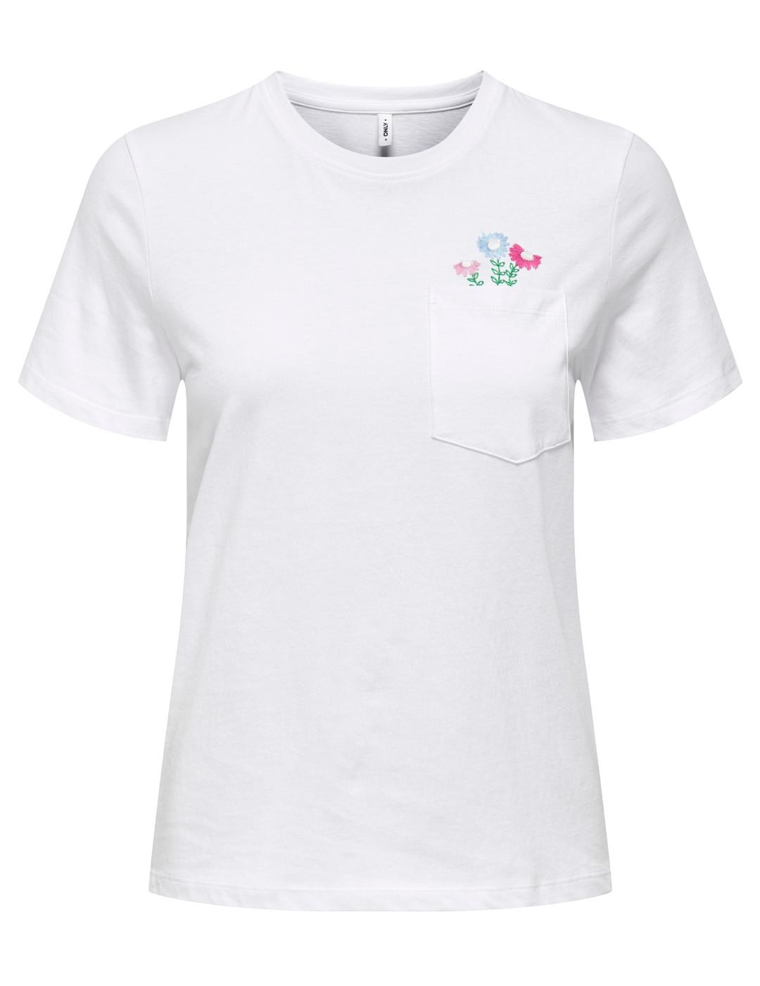 Camiseta Only Polly blanco flores manga corta para mujer