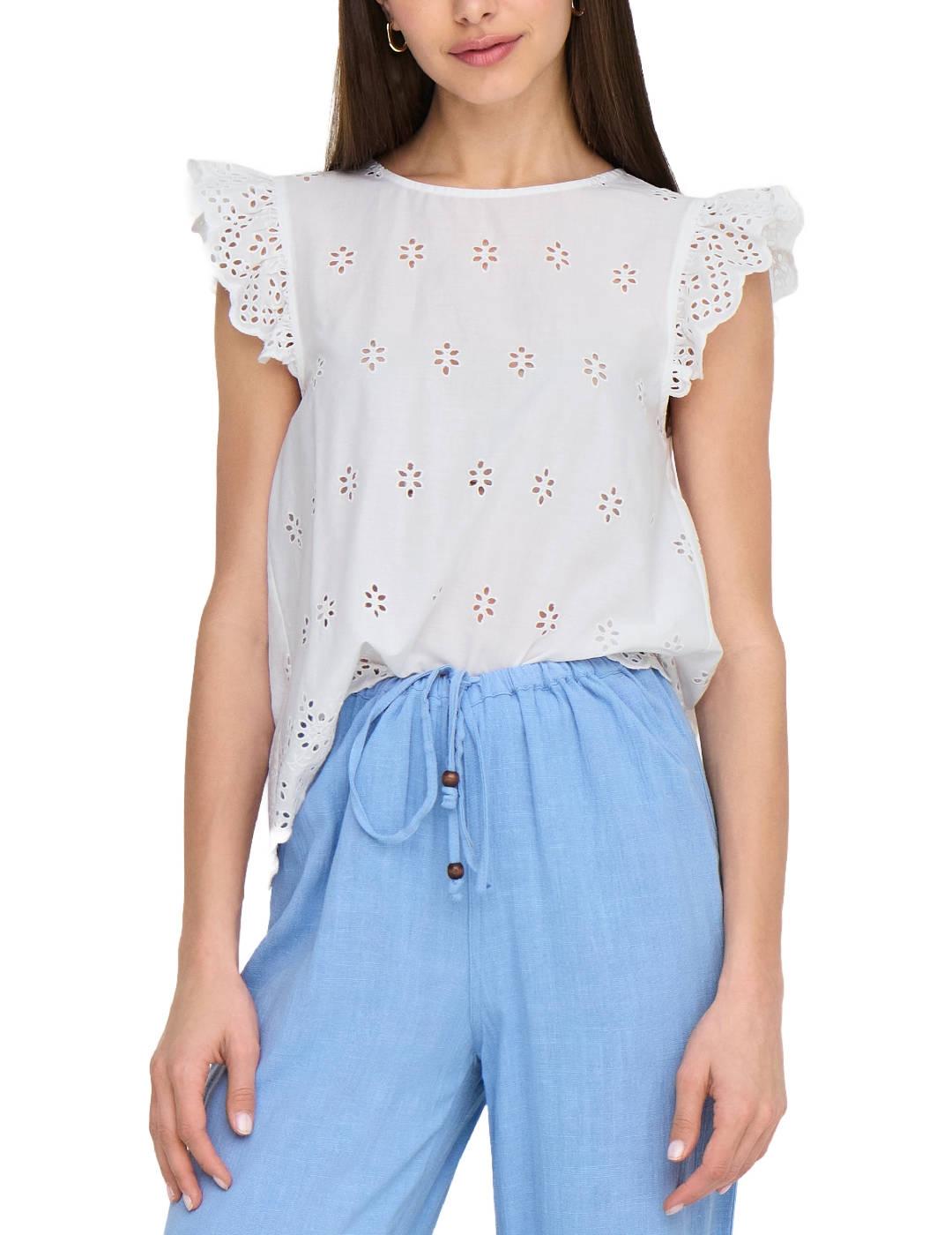 Blusa Only Lou blanca mangas bordadas para mujer