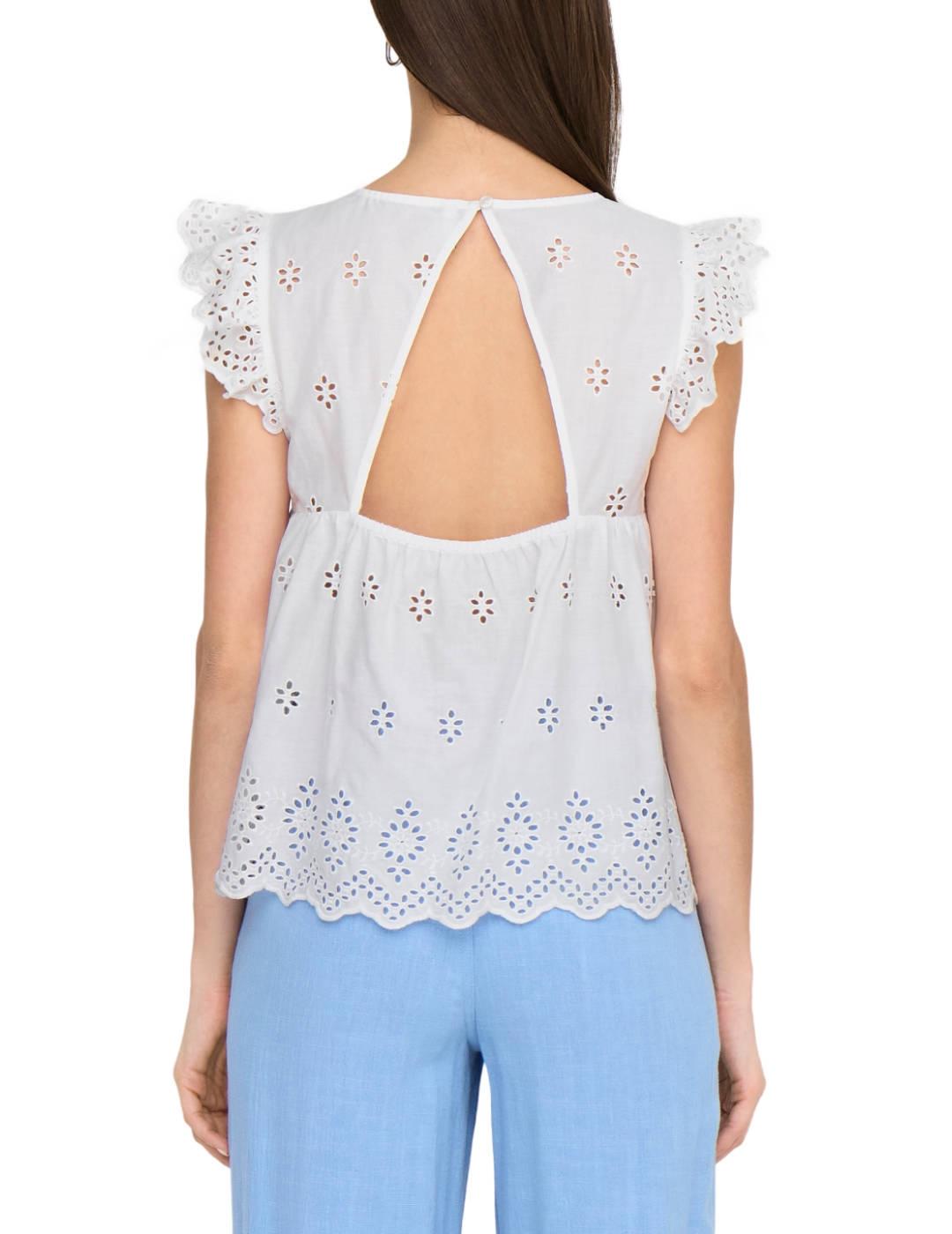 Blusa Only Lou blanca mangas bordadas para mujer