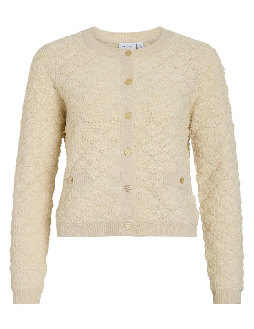 Cárdigan Vila Ineyah beige de punto estructurado para mujer