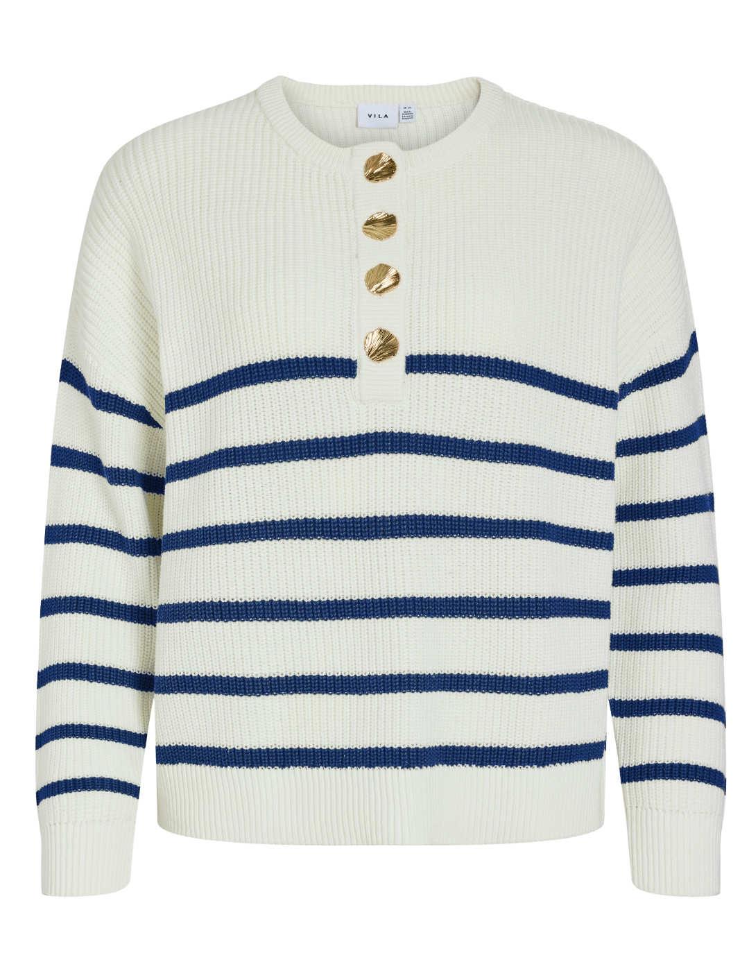 Jersey Vila Ching blanco raya marino de punto para mujer