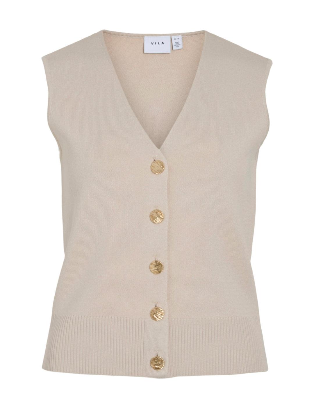 Chaleco Vila Shilou beige de punto regular para mujer