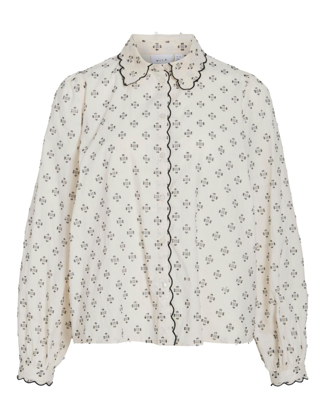 Blusa Vila Steffie beige estampado negro manga larga mujer