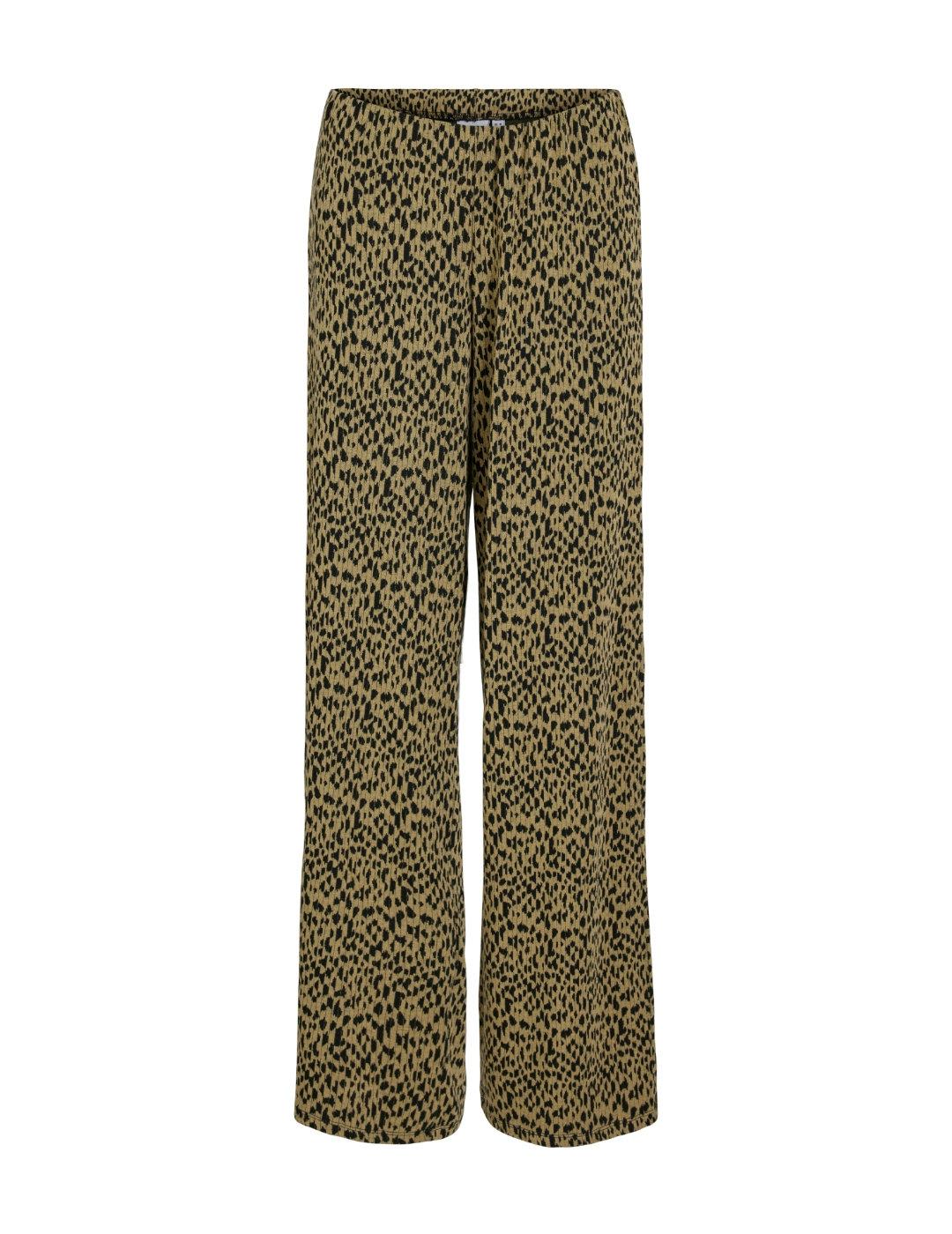 Pantalón Vila Nerea beige con estampado negro para mujer