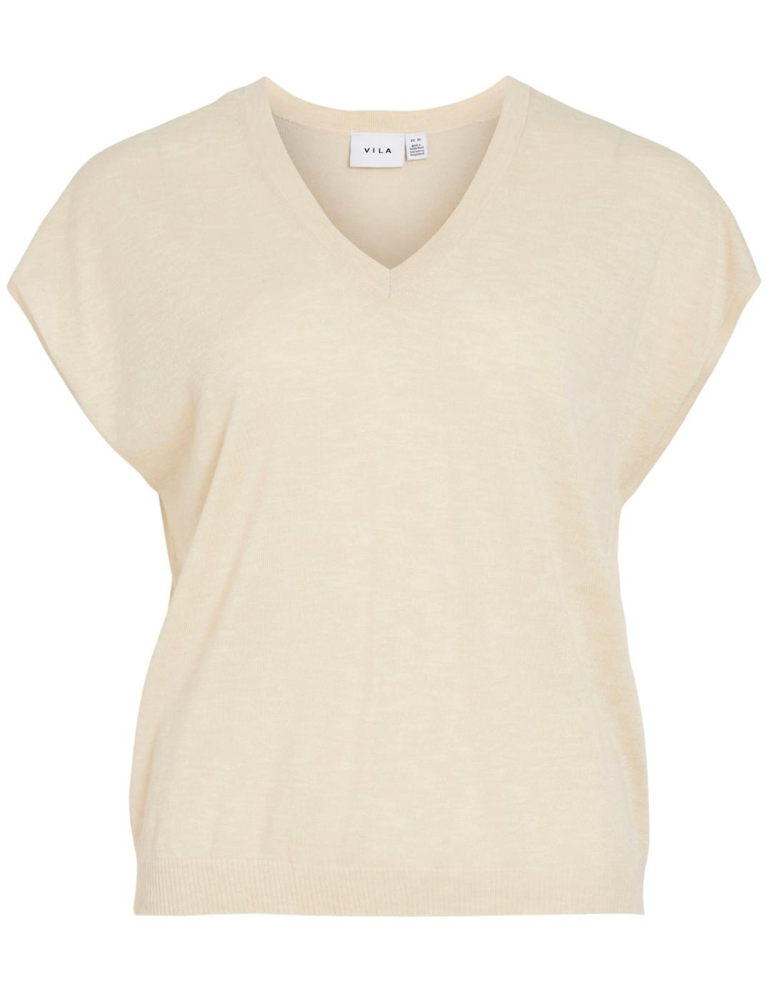 Camiseta Vila Desha beige manga corta para mujer
