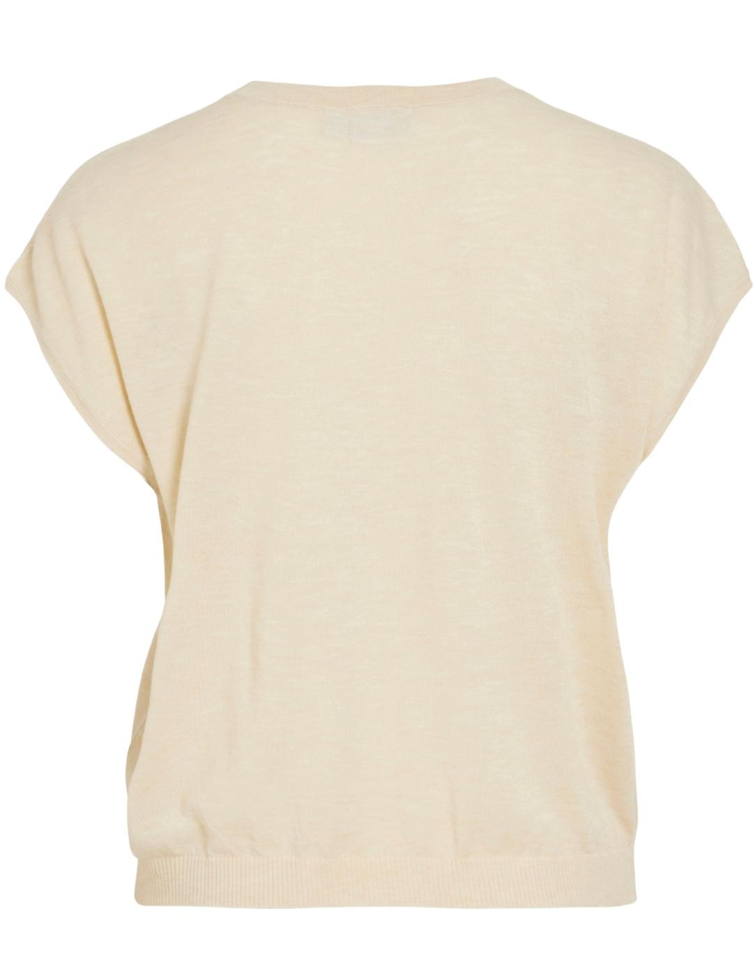 Camiseta Vila Desha beige manga corta para mujer