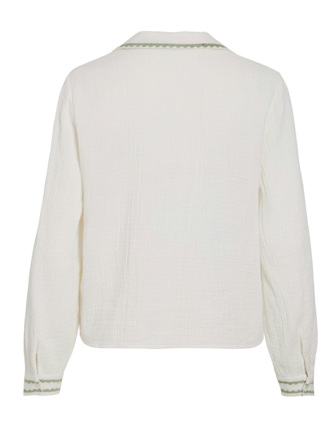 Camisa Vila Tovan beige con bordados manga larga para mujer