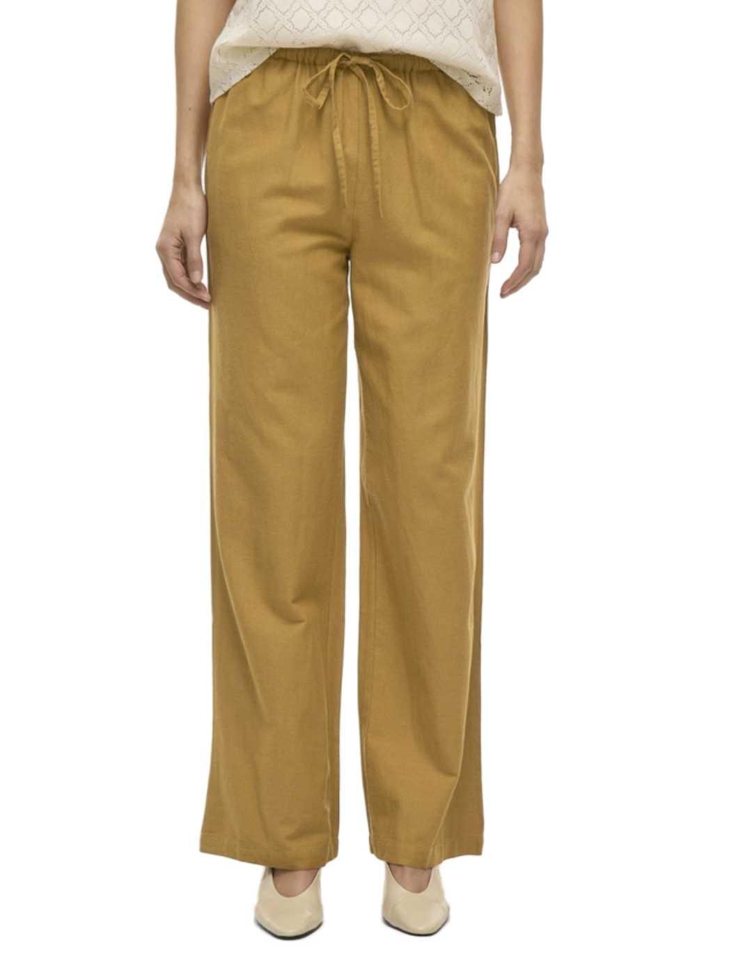Pantalón Vila Prisilla mostaza de lino loose para mujer
